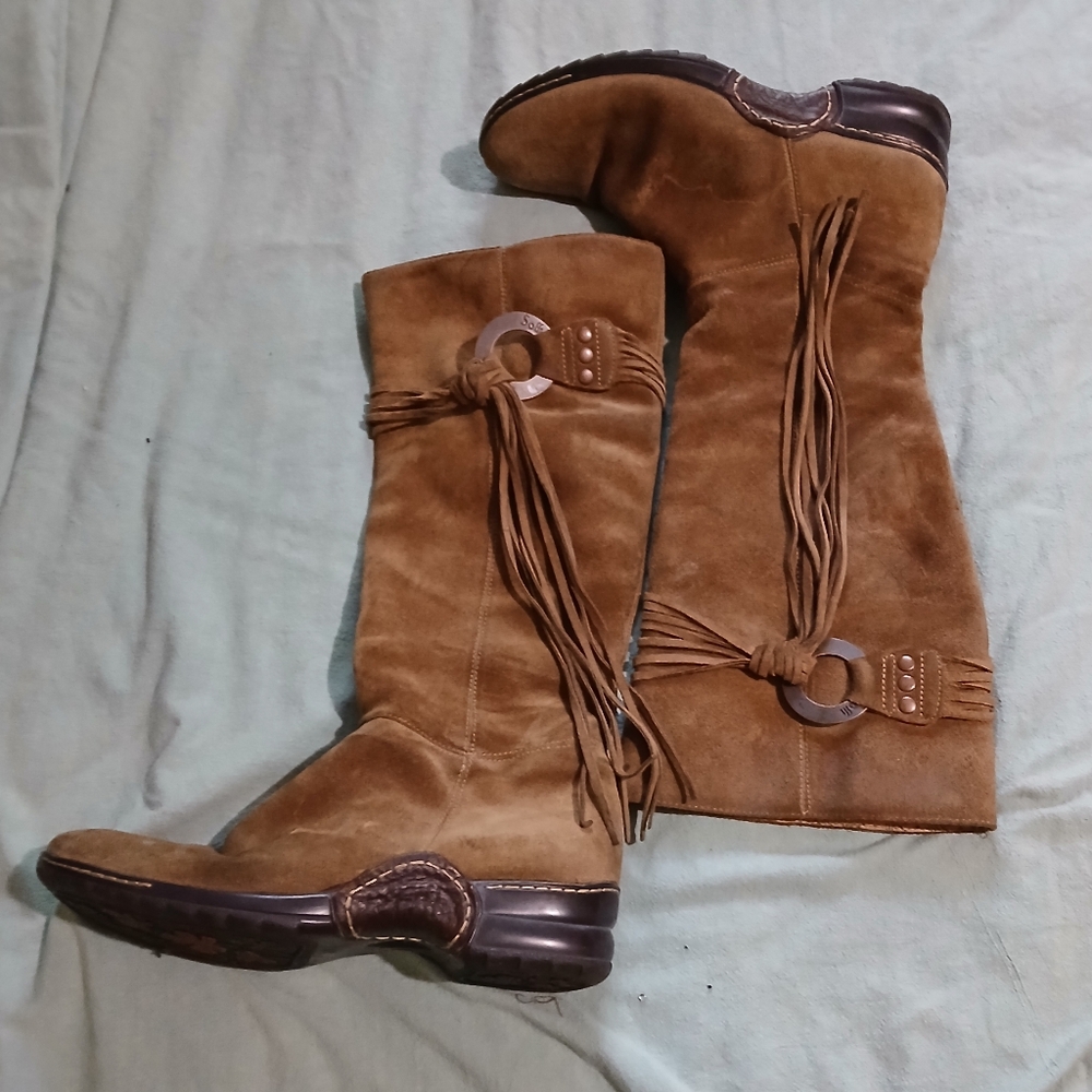 Sofft Fringe Suede Knee-High Boots - Brown Sz10